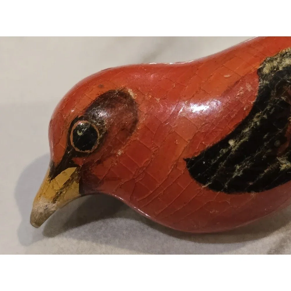 Vintage Hand Painted Red Bird Brooch Wood Bird Pin Folk Art Cardinal Style #1353